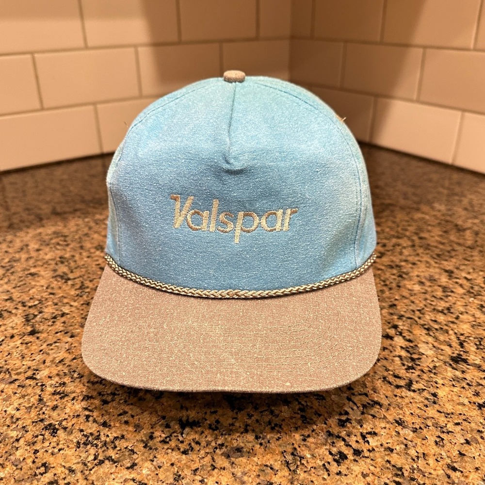 Vintage Valspar Cobra Caps Rope Hat Blue Gray Snapback Advertising Cap *Read